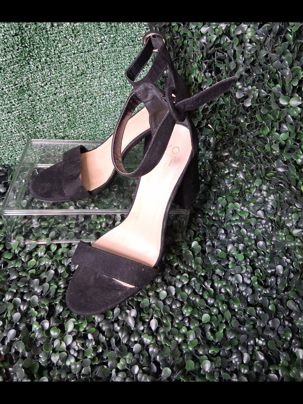Yoki Black Suede Ankle Strap Block Heels
